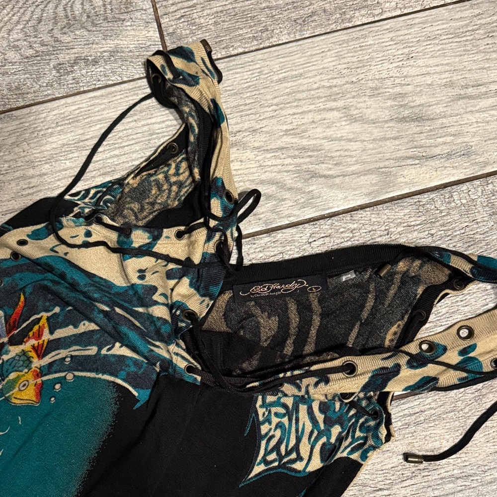 Ed Hardy laced  Black and Teal Artistic Dress - Picture 6 of 7